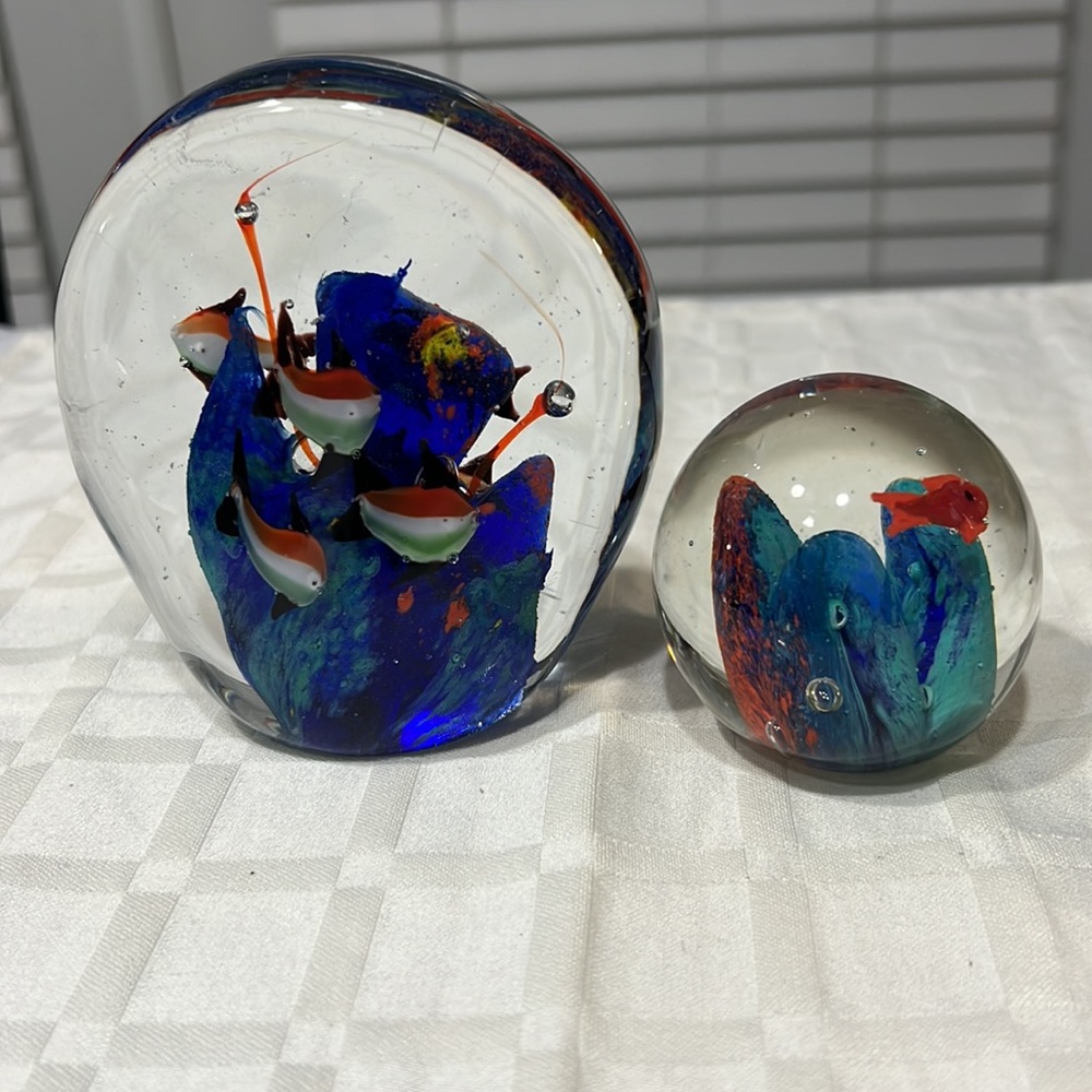 Vintage Murano Fish Aquarium Hand Blown Art Glass Paperweights